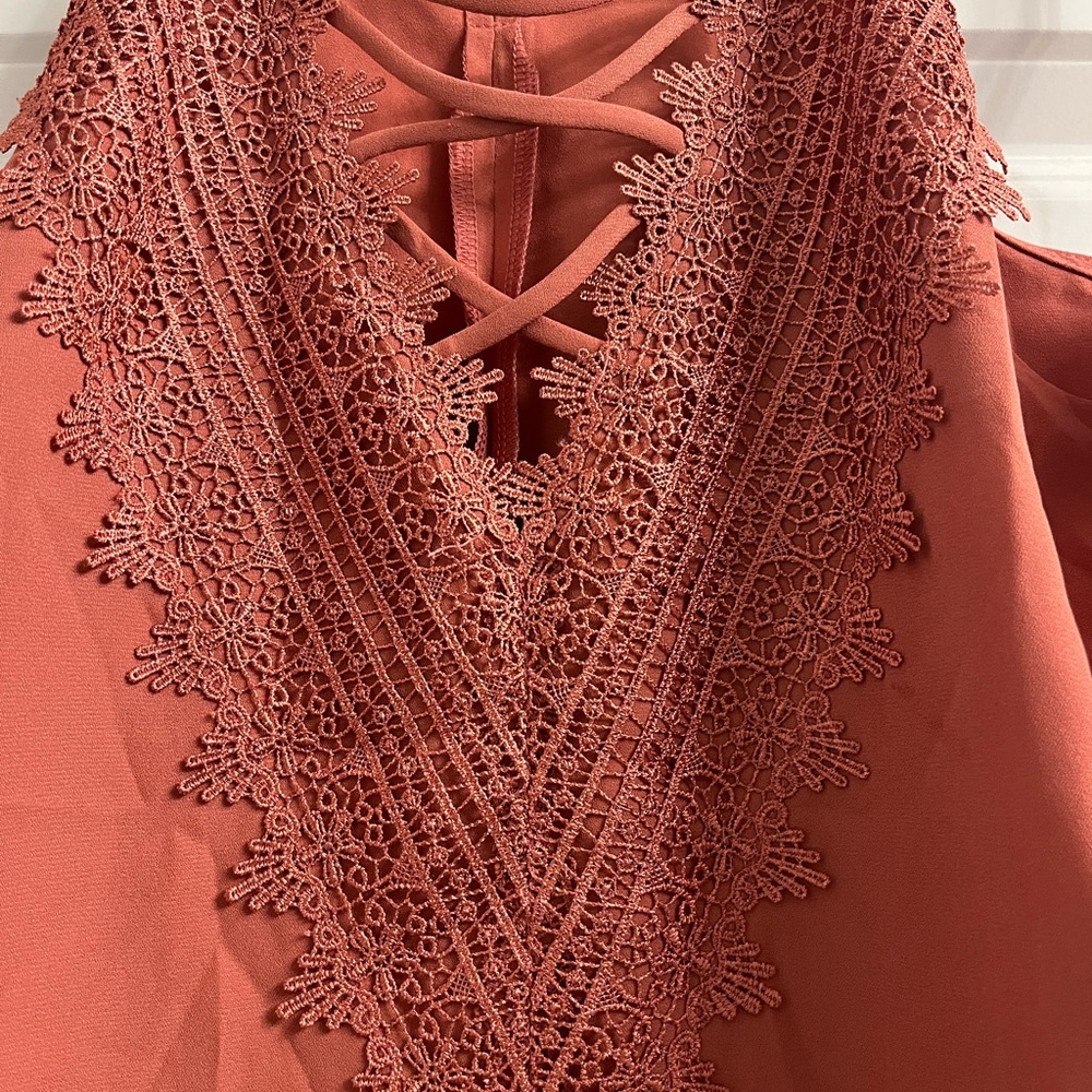 Rust Lace Halter Top - Picture 3 of 10